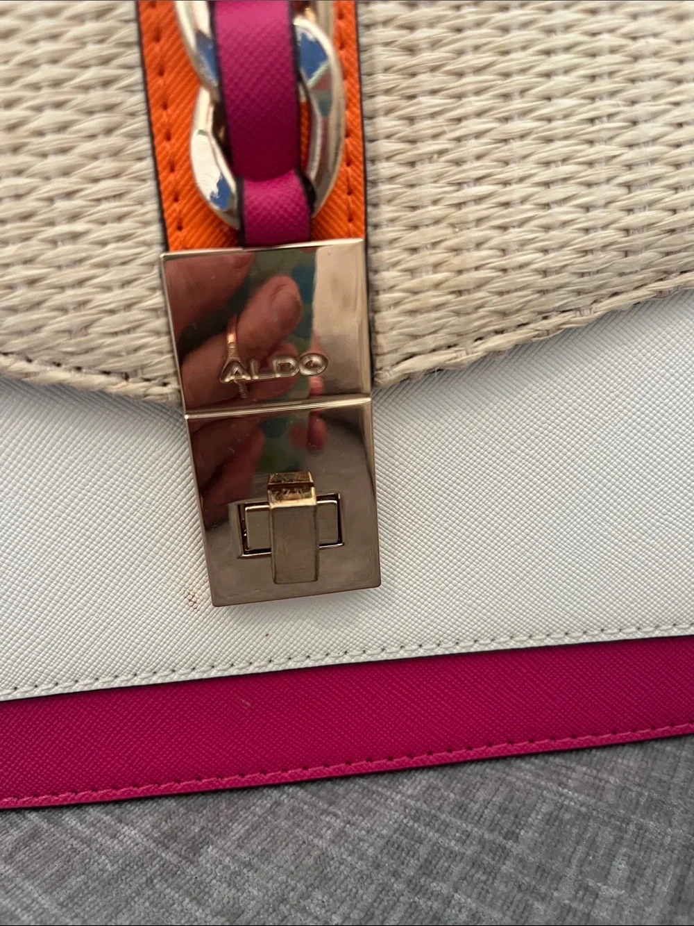 Aldo Cream Straw Satchel with Fuchsia & Orange Trim-Never Worn